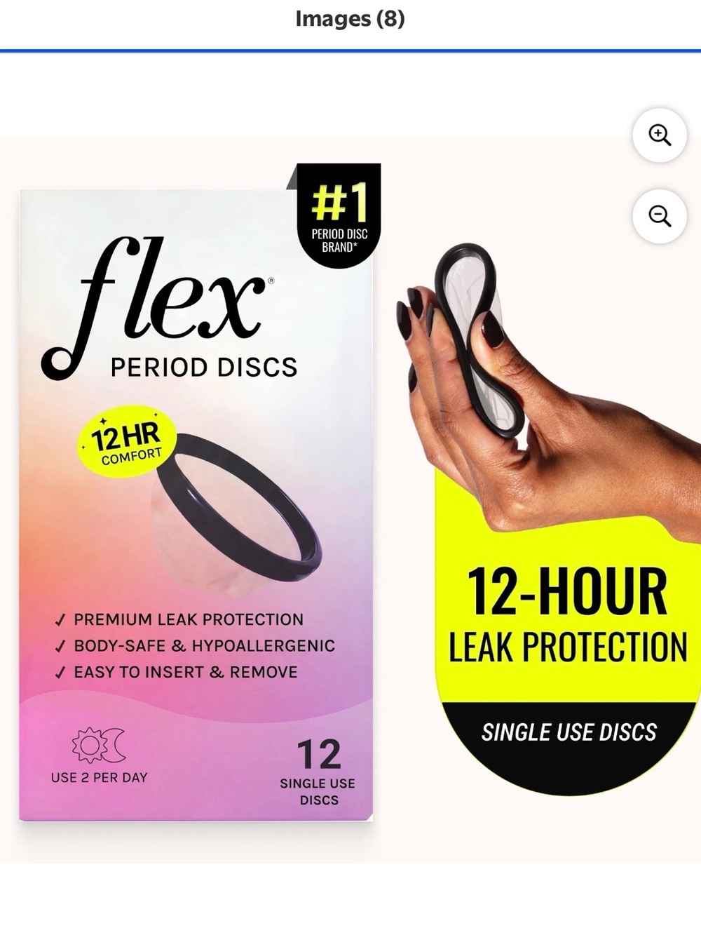 Flex Period Discs - Black | 12-Hour Leak Protection (12 Single-Use Discs)
